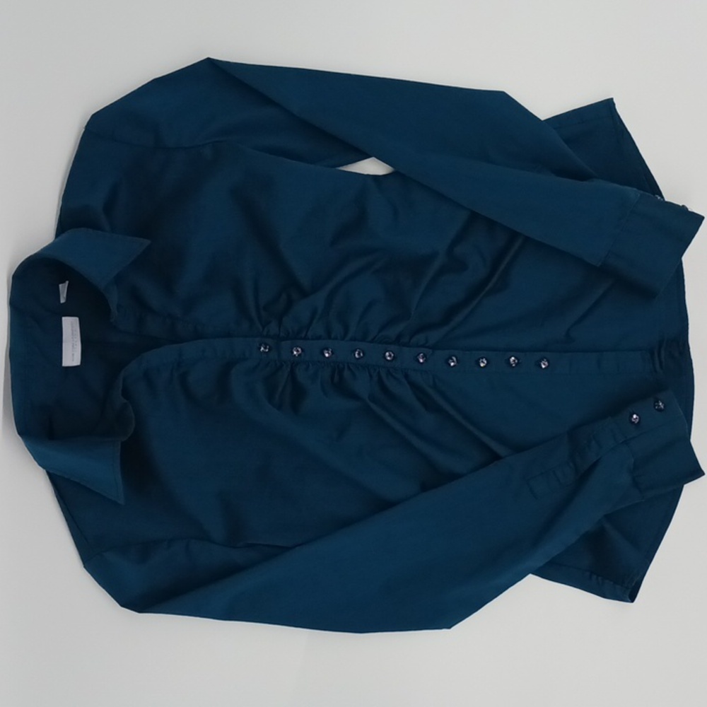 New York & Company Stretch Teal Button Down Long Sleeve Shirt (Size S) - NWOT